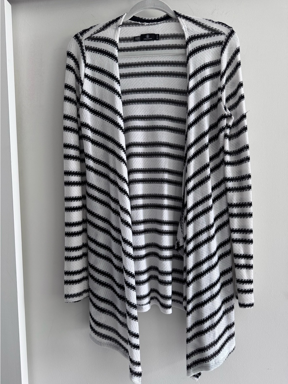 Volcom Black & White Striped Open-Front Cardigan
